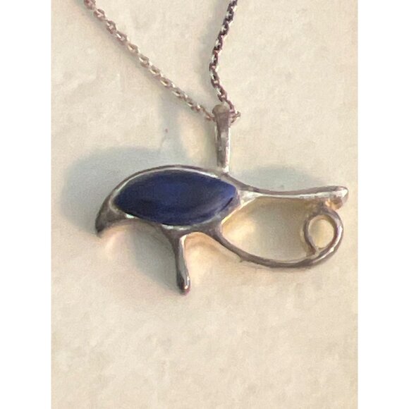 Eye Of Horus Lapis Lazuli & Sterling Silver Necklace My HWH With Box Booklet NEW - Picture 2 of 6